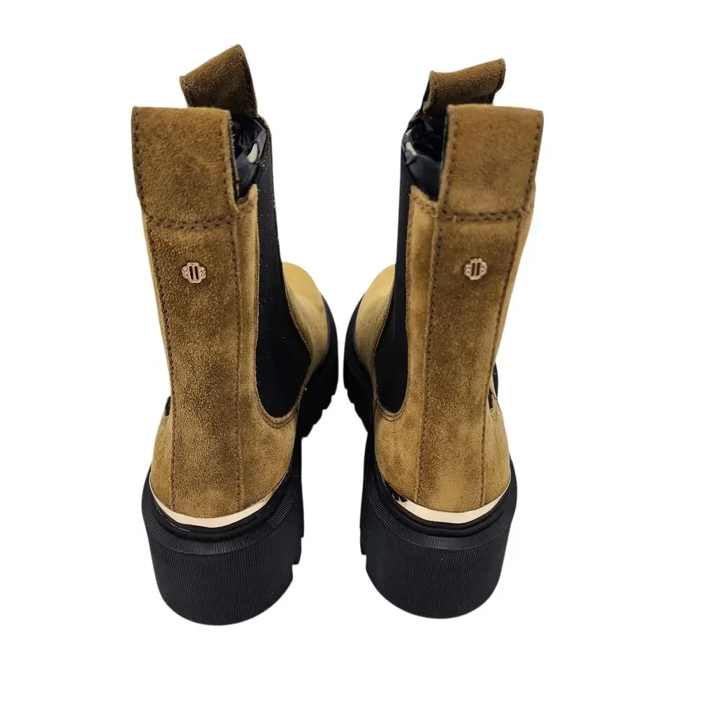 Maje Suede Leather Camel Color Platform Chelsea Boots Size FR 39 US 8.5